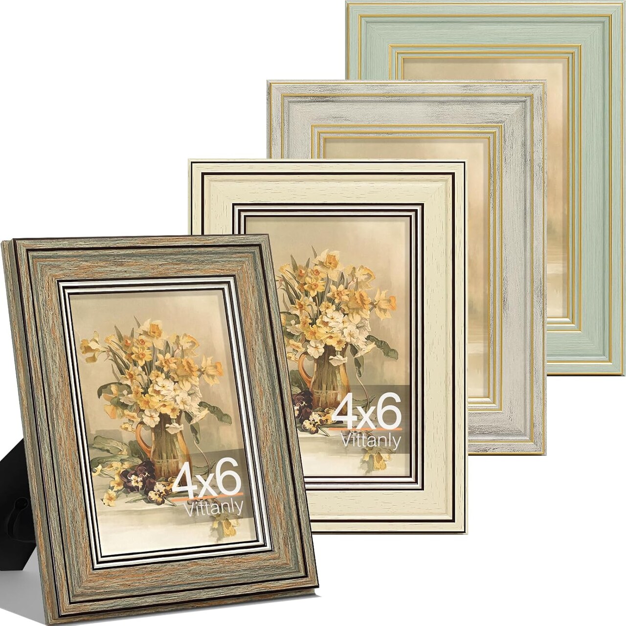 4x6 Picture Frame Set of 4, Vintage Photo Frame for Wall or Tabletop